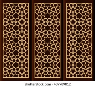 Dark Brown Wood And Gold Geometric Arabesque Pattern Decorative Frames
