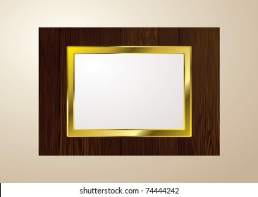 Dark brown wood picture frame with grain and gold edge