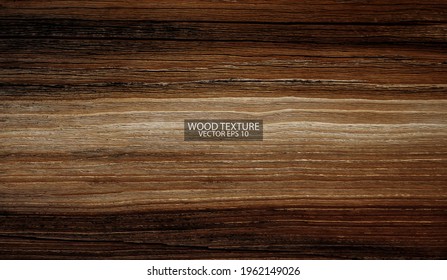 Dark brown wood texture background, EPS 10 vector. Old wide wooden board close-up, banner.