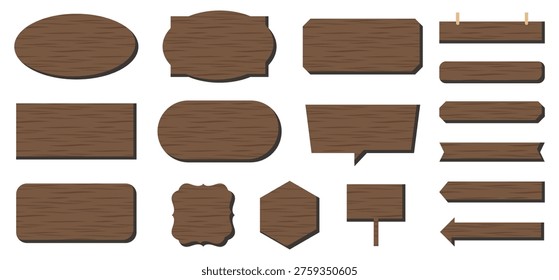 Dark brown wood texture frame set with signboard arrow hanging sign speech bubble oval and rectangle shapes for rustic and vintage design