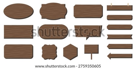 Dark brown wood texture frame set with signboard arrow hanging sign speech bubble oval and rectangle shapes for rustic and vintage design