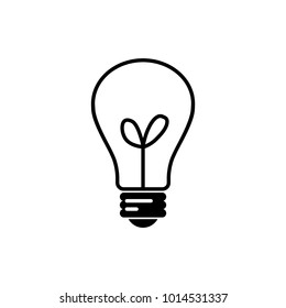 Dark bulb icon with drowing of plant, isolated on white background. Lighting Electric lamp. Electricity, shine. Idea sign, solution, thinking concept. Trendy Flat style for graphic design. Vector.