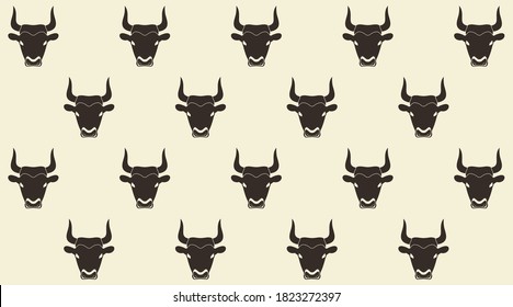 Dark Bull Head with horns silhouette pattern background