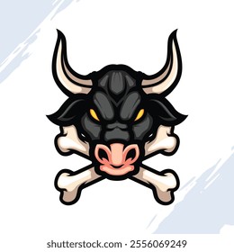 Dark Bull Head Mascot with Crossbone