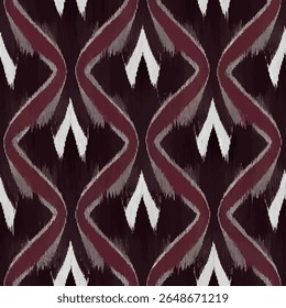 Borgonha escura e padrão tribal branco, linhas grunge padrão ikat, padrão sem emenda ikat, fundo de ilustração vetor para imprimir o papel.