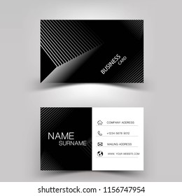 Dark business card design. Black and white color on gray background. Vector EPS10.