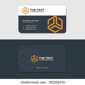 dark business card, design template with yellow hexagonal logo, IT company