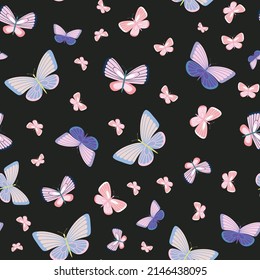 Dark butterfly repeat pattern background. Colorful seamless vector pattern.