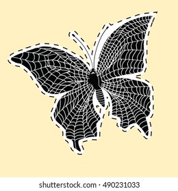 Dark butterfly web label sticker. pop art retro vector illustration. The horror and nightmare. Symbol of the Internet