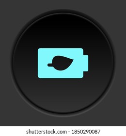 Batería ecológica de carga de icono de botón oscuro. Banner de botón de la interfaz de placa redonda para la ilustración de la aplicación