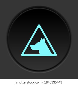 Icono de botón oscuro Advertencia de signo de perro de peligro. Banner de botón de la interfaz de placa redonda para la ilustración de la aplicación