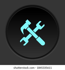 Dark button icon hammer repair. Button banner round badge interface for application illustration