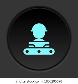 Icono de botón oscuro Hombre transportador de producción masiva. Banner de botón de la interfaz de placa redonda para la ilustración de la aplicación