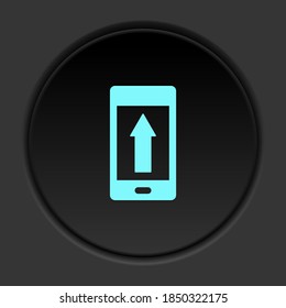 Botón oscuro icono flecha de teléfono para subir. Banner de botón de la interfaz de placa redonda para la ilustración de la aplicación