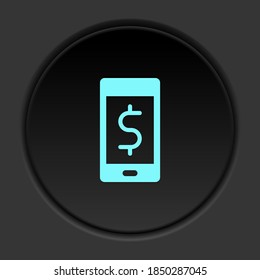 Un botón oscuro llama al dinero del dólar. Banner de botón de la interfaz de placa redonda para la ilustración de la aplicación