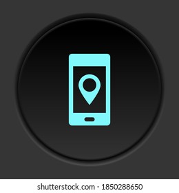 Dunkle Taste Symbol Telefonposition. Button-Banner-Rundbadschnittstelle für Anwendungsgrafik