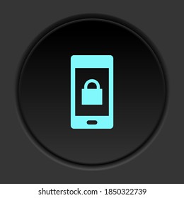 Dark button icon phone lock. Button banner round badge interface for application illustration