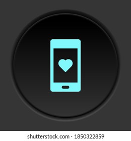 Icono de botón oscuro amor por el teléfono. Banner de botón de la interfaz de placa redonda para la ilustración de la aplicación