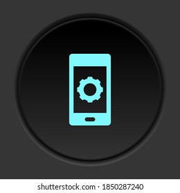 Dark button icon phone settings. Button banner round badge interface for application illustration