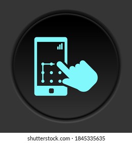 Dark button icon Smart phone touch lock hand. Button banner round badge interface for application illustration