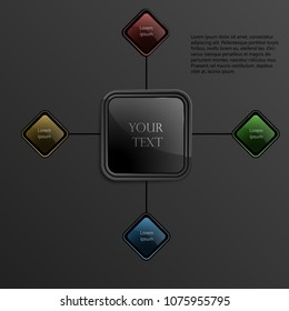dark buttons on black background, vector