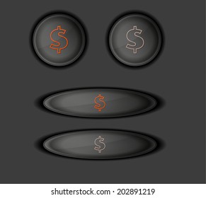 dark buttons with symbol of dollar currency, vector