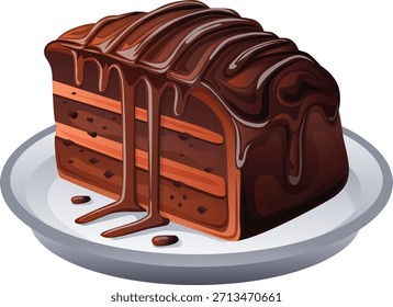 dark cake slice with melting chocolate 