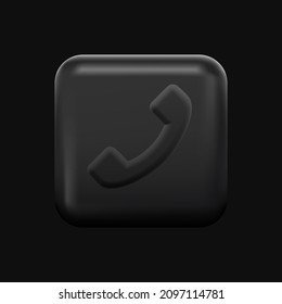 Dark Call Icon. 3D Isolated Phone Button on Black Background. Vector illustration
