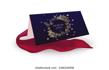 dark card on a white background, red ribbon. Frame with roses, flowers for birthday, wedding, valentine's day. vector illustration