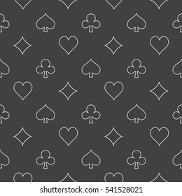 Dark card suits pattern. Vector minimal gambling seamless texture. Casino or poker background