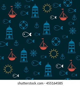 dark cartoon childish vector nautical pattern