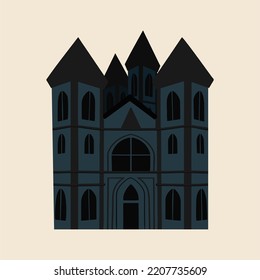 Dark castle. Gothic architectural style, halloween illustration. Modern print, isolated object. Middle Ages in Western Europe.
