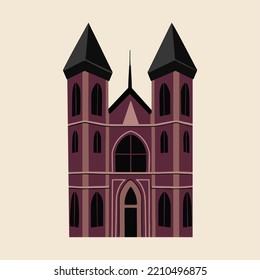 Dark castle. Gothic architectural style, halloween illustration. Modern print, isolated object. Middle Ages in Western Europe.