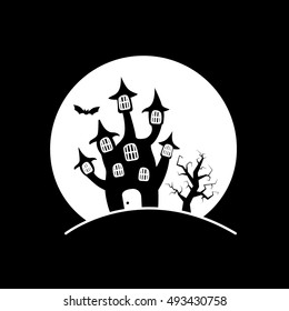 Dark Castle Halloween Concept Flat Icon On Black Background