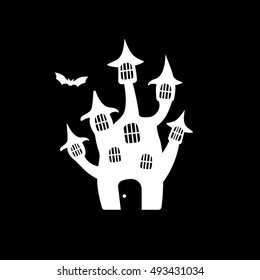Dark Castle Halloween Concept Flat Icon On Black Background