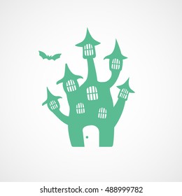 Dark Castle Halloween Concept Green Flat Icon On White Background