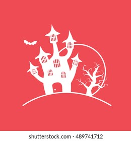 Dark Castle Halloween Concept Line Icon On Red Background