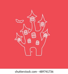 Dark Castle Halloween Concept Line Icon On Red Background