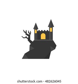 Dark castle icon in flat color style. Halloween symbol path moon building spooky fear