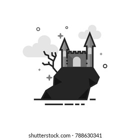 Dark castle icon in flat outlined grayscale style. Vector illustration.