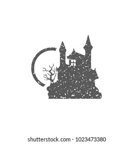 Dark castle icon in grunge texture. Vintage style vector illustration.