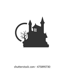 Dark castle icon in single color. Halloween symbol path moon building spooky fear