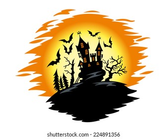 Dark castle on halloween night. Vector illustration