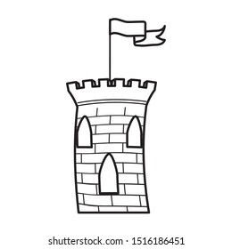dark castle tower with flag building halloween icon vector illustration design