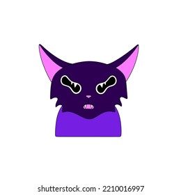Dark cat. Halloween spooky cartoon character isolated on white background. Flat style with black outline. Sticker, print on clothes, notebooks and phone cases. Vector illustration