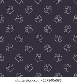 Dark cat paw seamless pattern. Black and white cat paw pattern