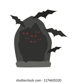 Dark Cave with bats color vector icon. Flat design