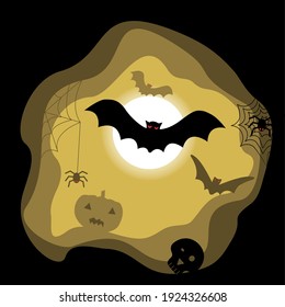 caverna oscura, murciélagos y arañas