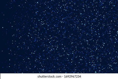 Dark Celebration Vector Rain Background. Blue Effect Starry Design. Glitter Digital Template. Silver Shimmer Space Wallpaper.