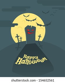 Dark cemetery in a full moon. Happy Halloween illustration 